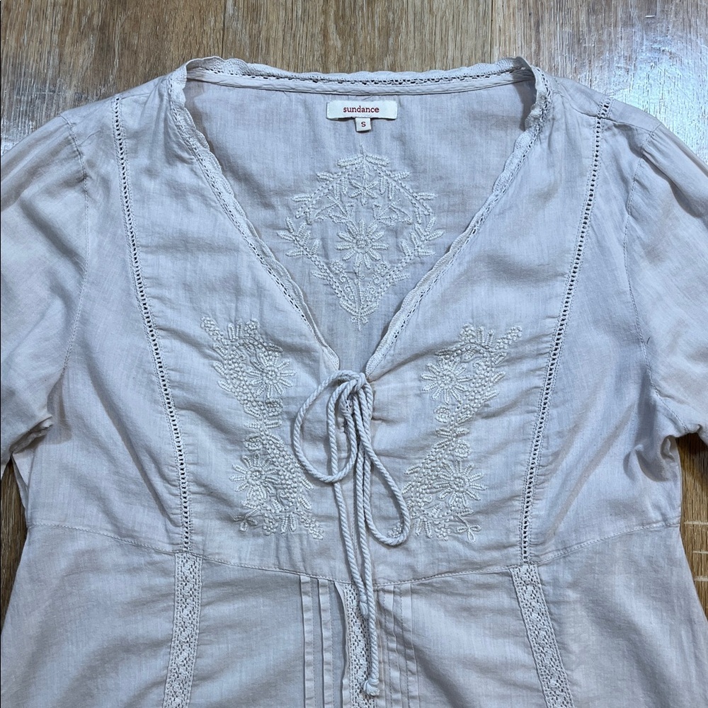 Sundance Ivory Lace Embroidery Tunic Blouse Shirt Long Sleeve 100% Cotton Size S - Picture 2 of 13